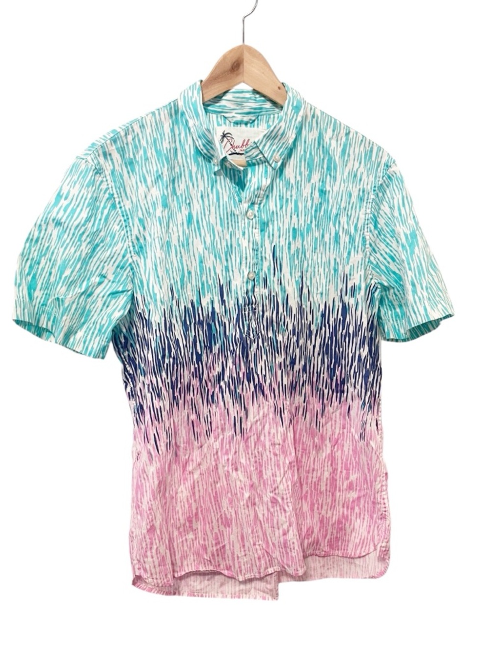 chubbies The Weekend Ombre Short Sleeve Button-Down in Aqua, Navy & Pink Medium‎